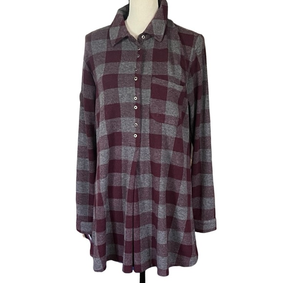 Soft Surroundings plaid rolled Button sleeve option pull over top.Sz. M - Picture 2 of 7